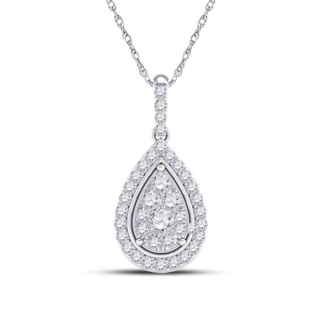 14k White Gold Round Diamond Teardrop Pendant 1/4 Cttw