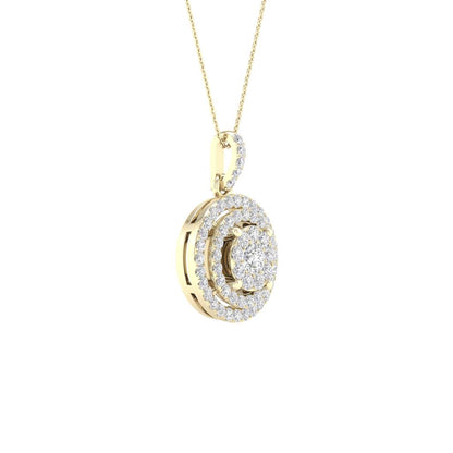 14k Yellow Gold Round Diamond Cluster Pendant 1/4 Cttw