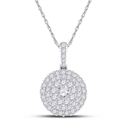 14k White Gold Round Diamond Cluster Pendant 1/2 Cttw
