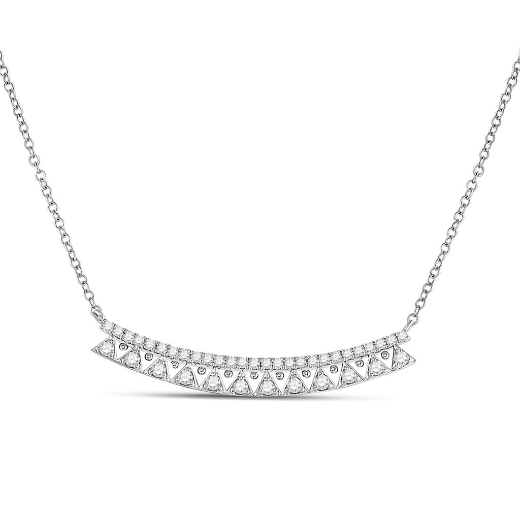 14k White Gold Round Diamond Curved Bar Necklace 1/2 Cttw