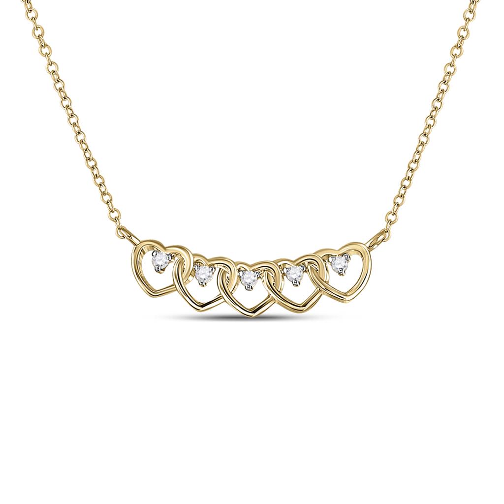 14k Yellow Gold Round Diamond Heart Necklace 1/20 Cttw