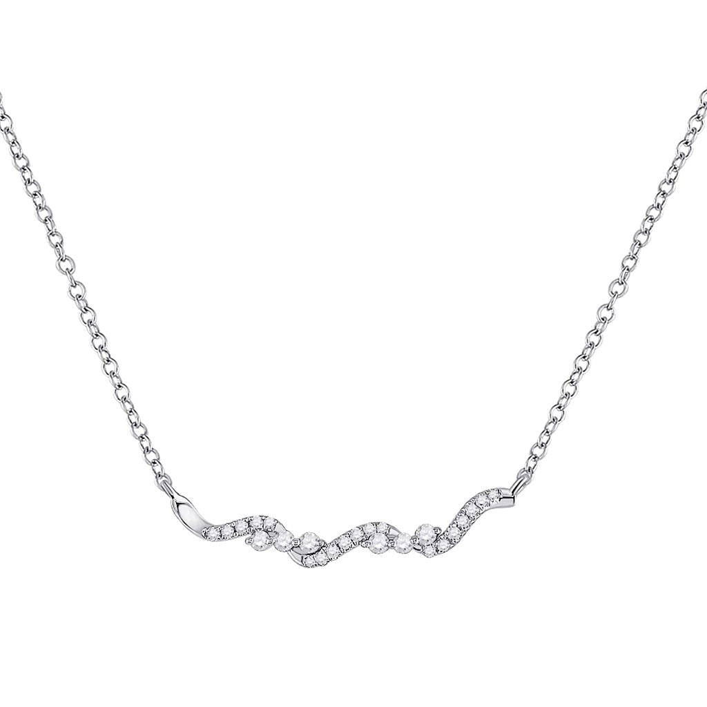 14k White Gold Round Diamond Bar Necklace 1/5 Cttw