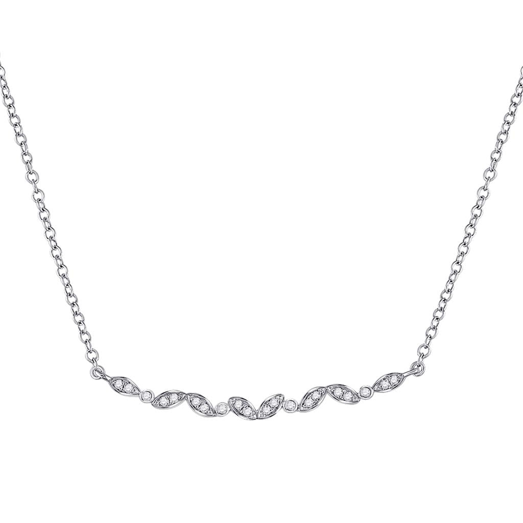 14k White Gold Round Diamond Bar Necklace 1/10 Cttw