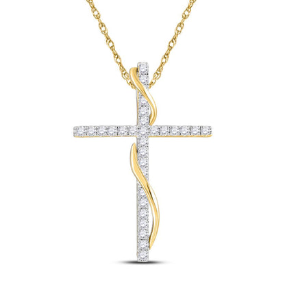 14k Yellow Gold Round Diamond Cross Pendant 1/2 Cttw