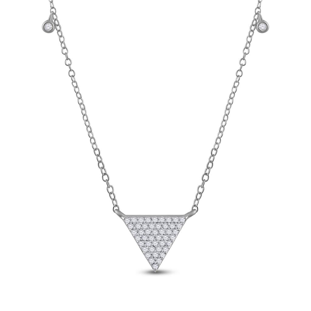 14k White Gold Round Diamond Triangle Necklace 1/4 Cttw