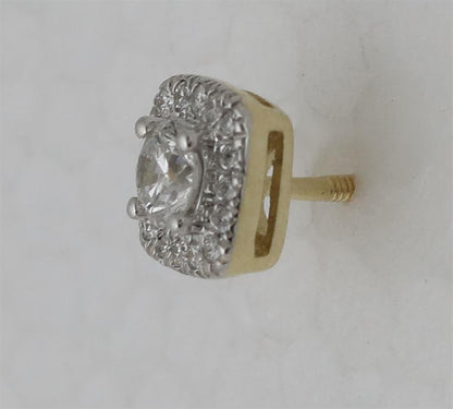 14k Yellow Gold Round Diamond Halo Earrings 1/2 Cttw