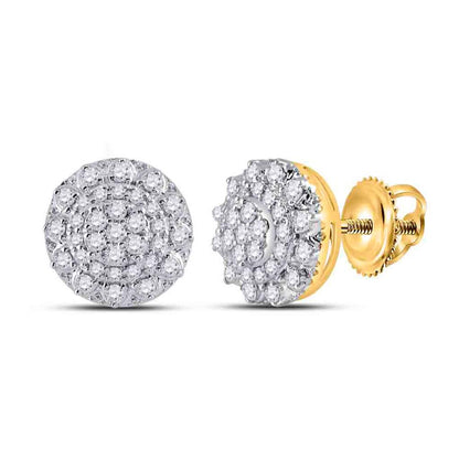 14k Yellow Gold Round Diamond Cluster Earrings 1/2 Cttw