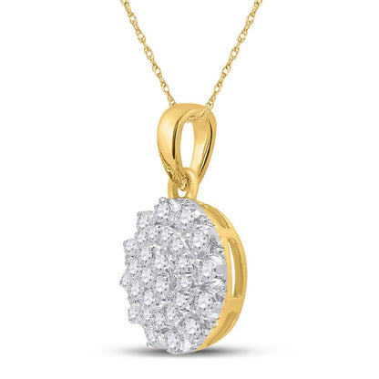14k Yellow Gold Round Diamond Flower Cluster Pendant 1/3 Cttw