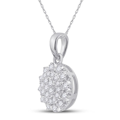 14k White Gold Round Diamond Flower Cluster Pendant 1/3 Cttw