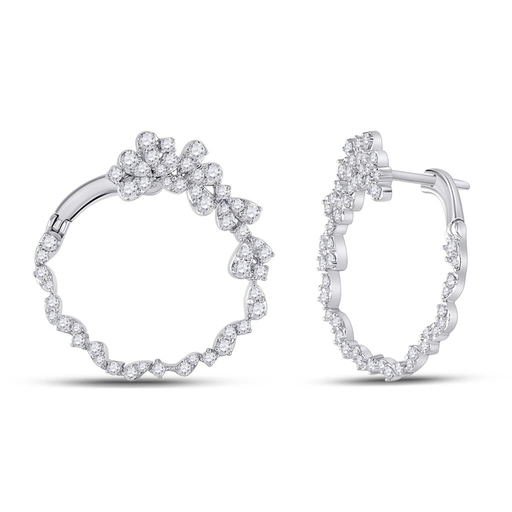 14k White Gold Round Diamond Hoop Earrings 1-1/2 Cttw
