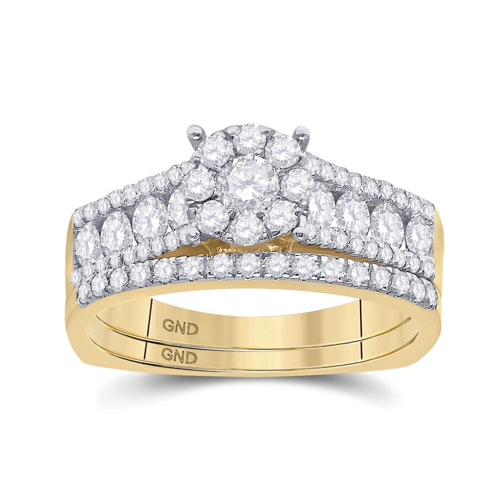 14k Yellow Gold Round Diamond Bridal Wedding Ring Set 1 Cttw
