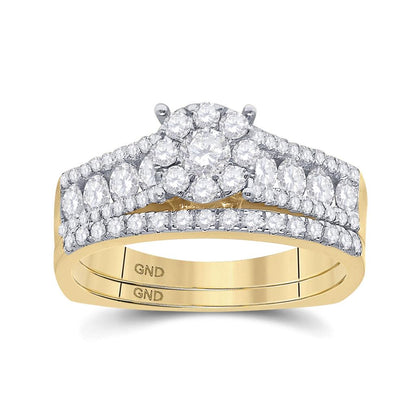 14k Yellow Gold Round Diamond Bridal Wedding Ring Set 1 Cttw