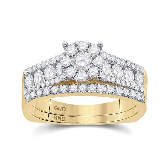 14k Yellow Gold Round Diamond Bridal Wedding Ring Set 1 Cttw