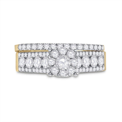 14k Yellow Gold Round Diamond Bridal Wedding Ring Set 1 Cttw