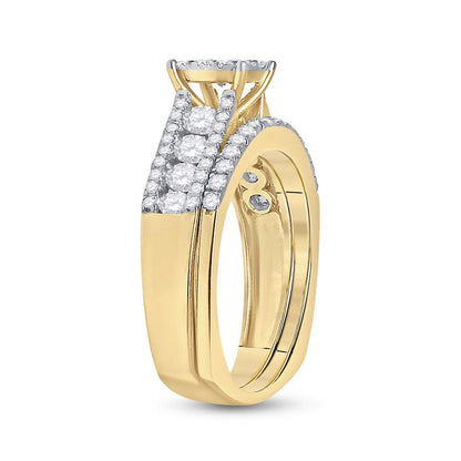 14k Yellow Gold Round Diamond Bridal Wedding Ring Set 1 Cttw