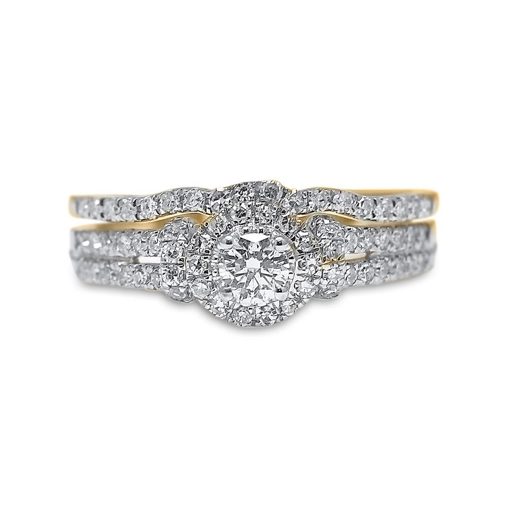 14k Yellow Gold Round Diamond Bridal Wedding Ring Set 5/8 Cttw