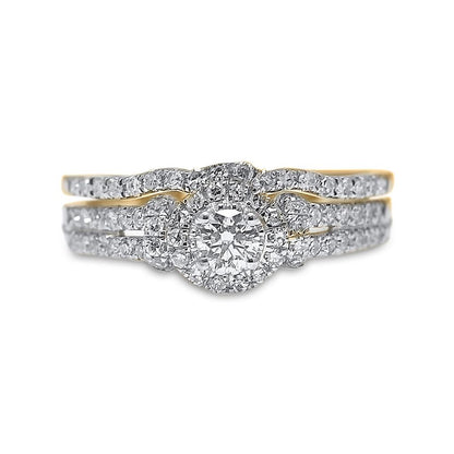14k Yellow Gold Round Diamond Bridal Wedding Ring Set 5/8 Cttw