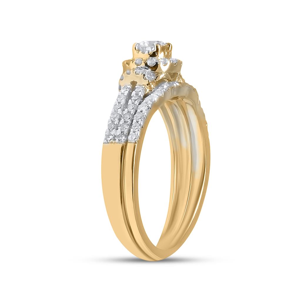 14k Yellow Gold Round Diamond Bridal Wedding Ring Set 5/8 Cttw