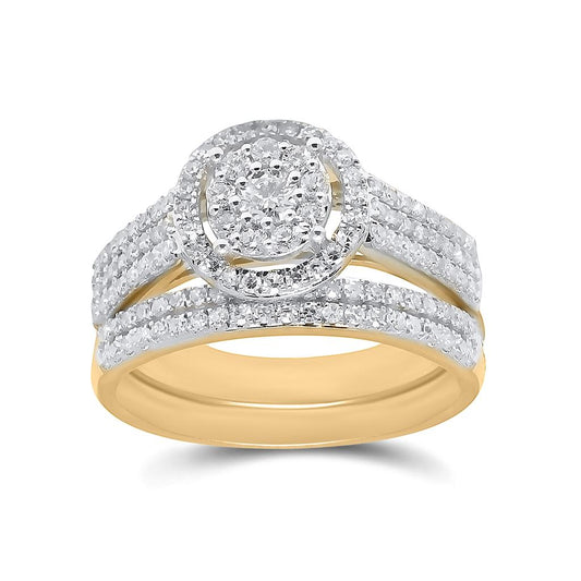 14k Yellow Gold Round Diamond Bridal Wedding Ring Set 3/4 Cttw