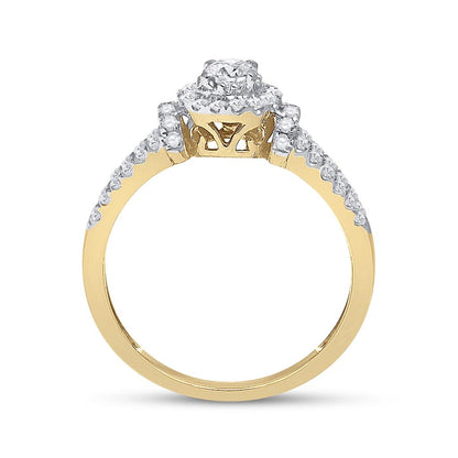 14k Yellow Gold Round Diamond Halo Bridal Wedding Ring Set 5/8 Cttw