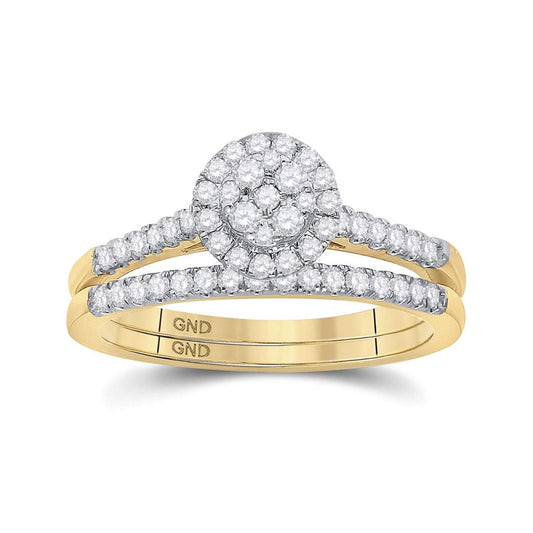 14k Yellow Gold Round Diamond Cluster Bridal Wedding Ring Set 1/2 Cttw