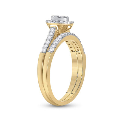 14k Yellow Gold Round Diamond Cluster Bridal Wedding Ring Set 1/2 Cttw