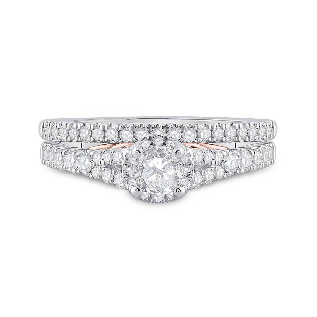 14k Two-tone Gold Round Diamond Bridal Wedding Ring Set 7/8 Cttw (Certified)
