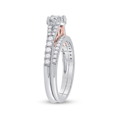 14k Two-tone Gold Round Diamond Bridal Wedding Ring Set 7/8 Cttw (Certified)