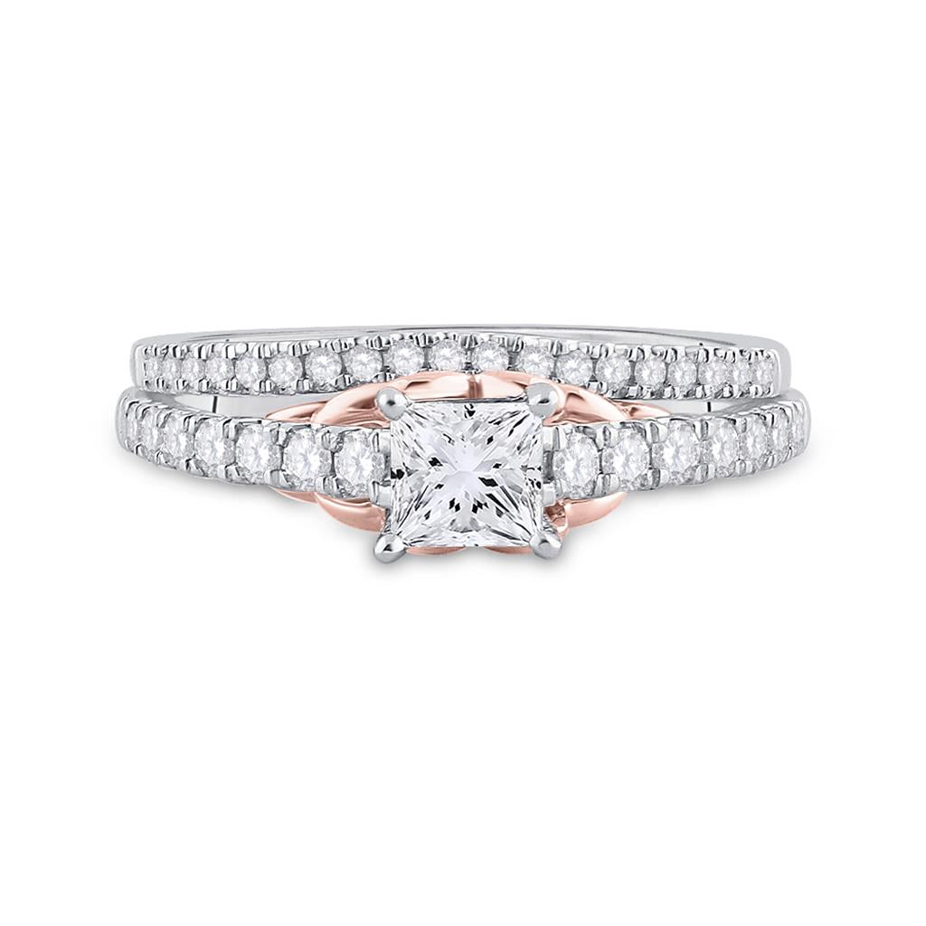 14k Two-tone Gold Princess Diamond Bridal Wedding Ring Set 1 Cttw (Certified)