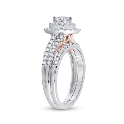 14k Two-tone Gold Round Diamond Bridal Wedding Ring Set 1 Cttw (Certified)