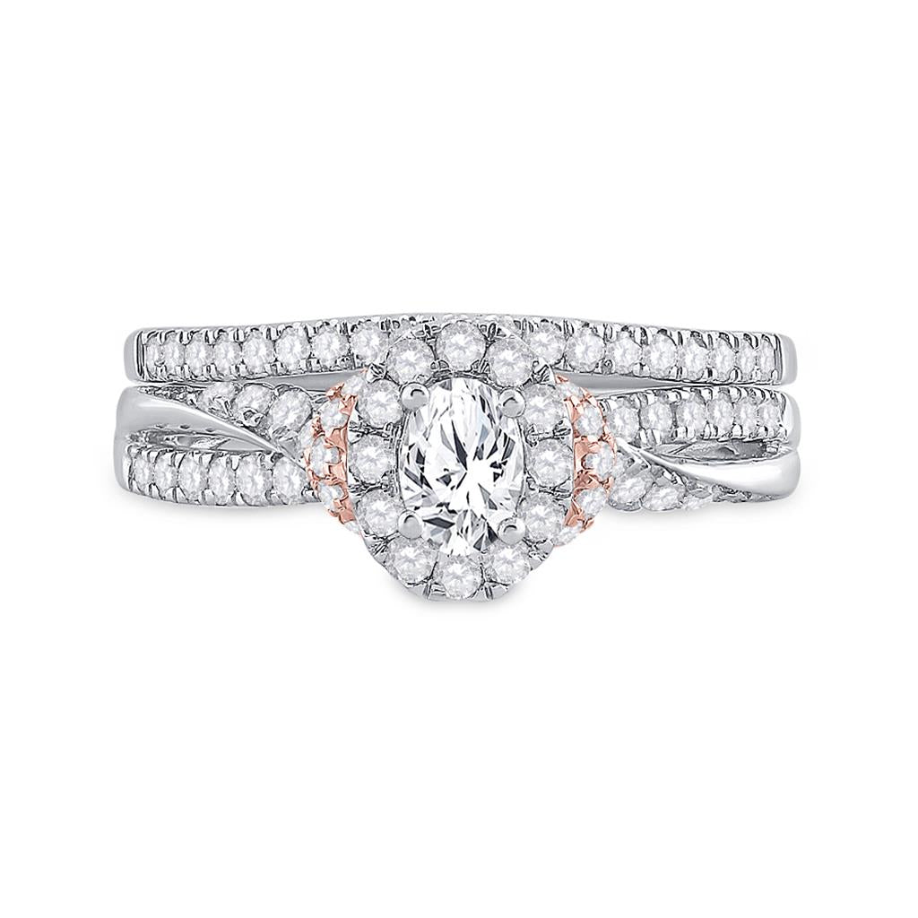14k Two-tone Gold Oval Diamond Bridal Wedding Ring Set 1 Cttw (Certified)