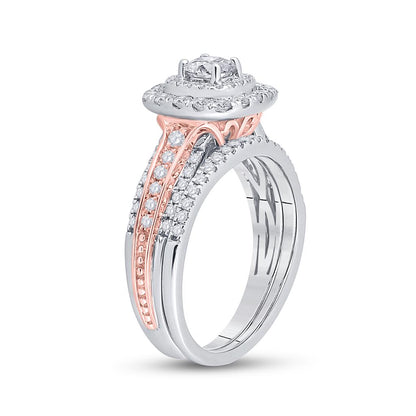 14k Two-tone Gold Round Diamond Bridal Wedding Ring Set 1 Cttw (Certified)