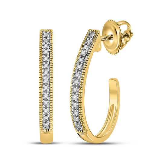 10k Yellow Gold Round Diamond Half J Hoop Earrings .03 Cttw