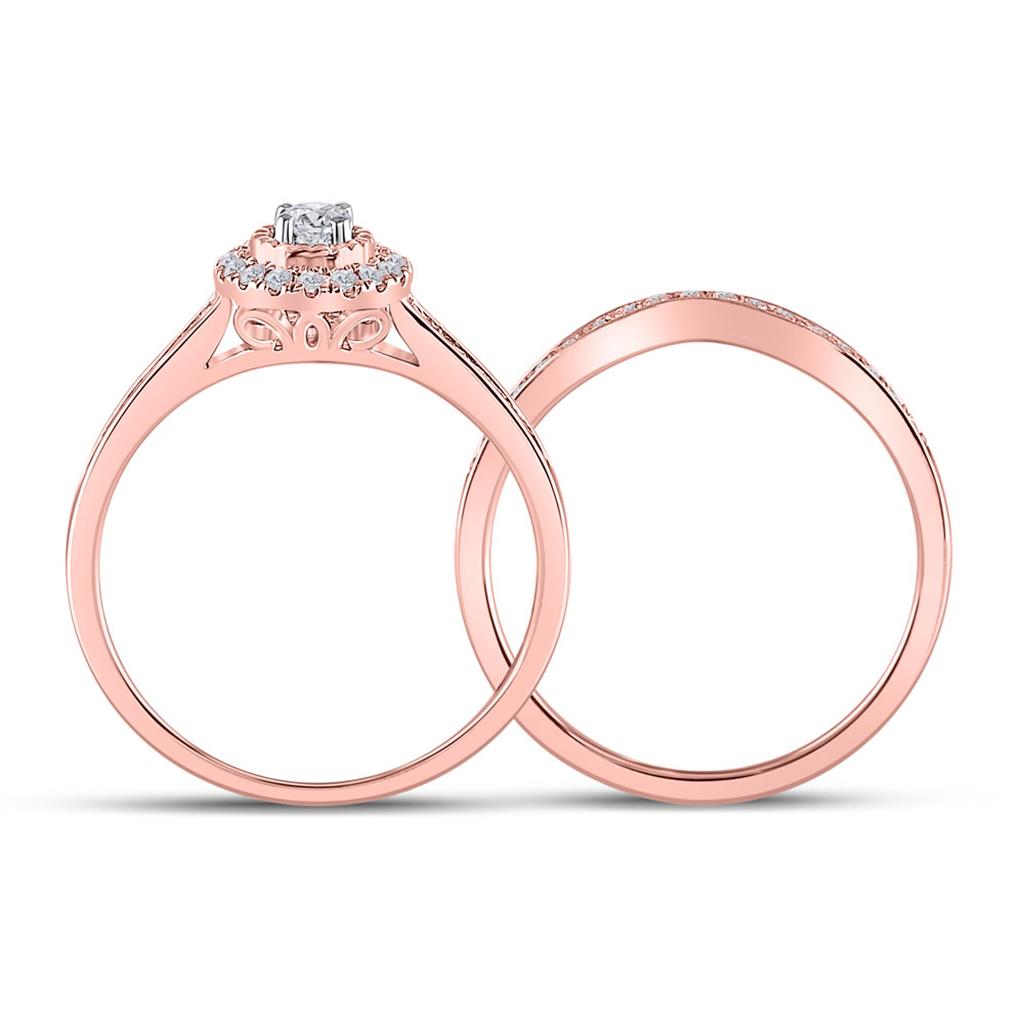 10k Rose Gold Round Diamond Halo Bridal Wedding Ring Set 1/3 Cttw