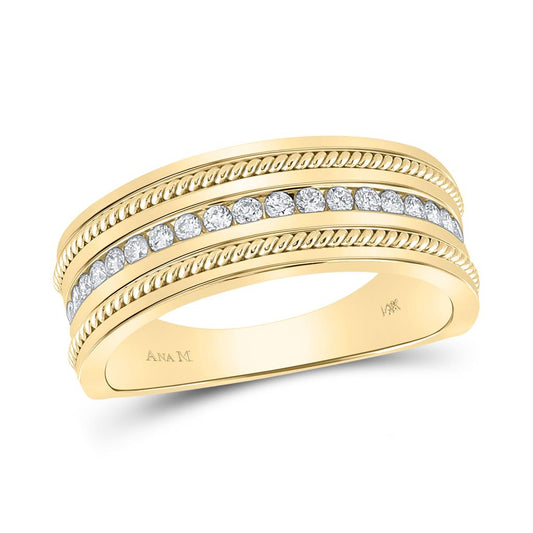 14k Yellow Gold Round Diamond Wedding Rope Band Ring 1/3 Cttw