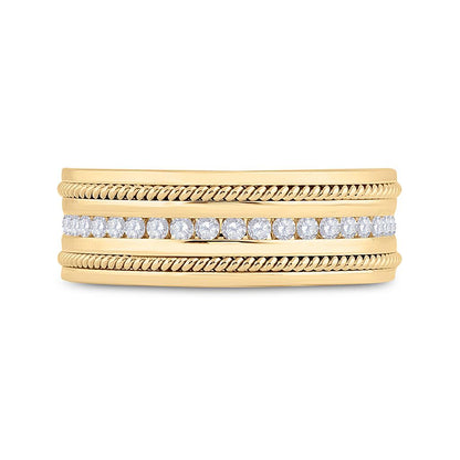 14k Yellow Gold Round Diamond Wedding Rope Band Ring 1/3 Cttw