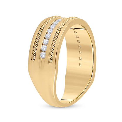 14k Yellow Gold Round Diamond Wedding Rope Band Ring 1/3 Cttw