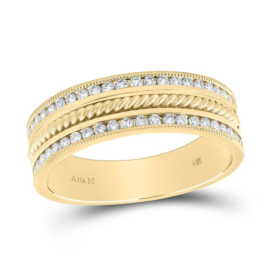 14k Yellow Gold Round Diamond Wedding Rope Inlay Band Ring 1/2 Cttw
