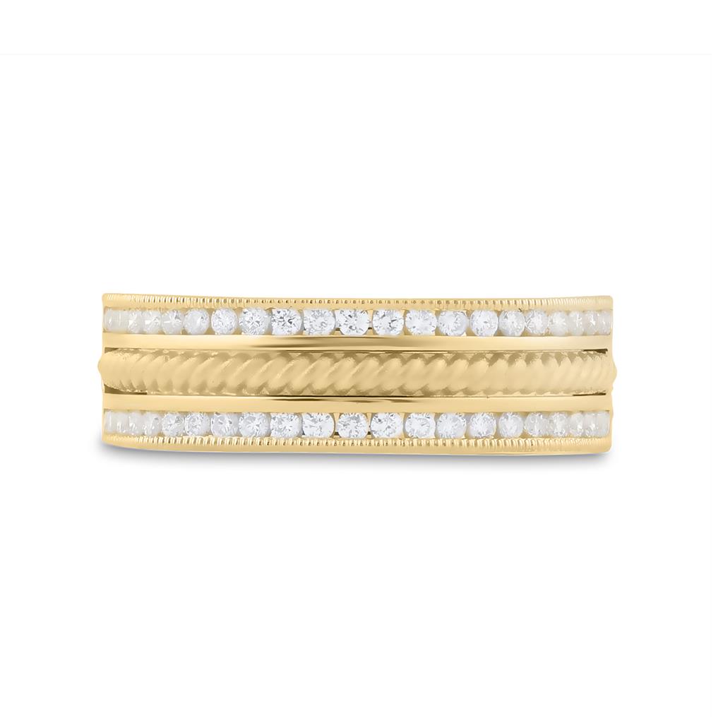 14k Yellow Gold Round Diamond Wedding Rope Inlay Band Ring 1/2 Cttw