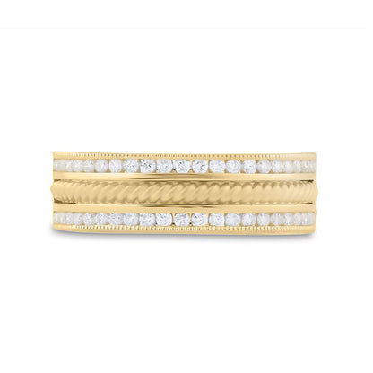 14k Yellow Gold Round Diamond Wedding Rope Inlay Band Ring 1/2 Cttw