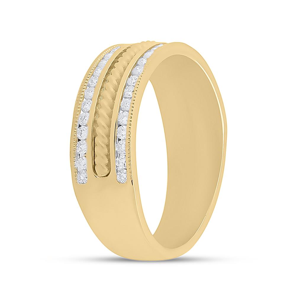 14k Yellow Gold Round Diamond Wedding Rope Inlay Band Ring 1/2 Cttw