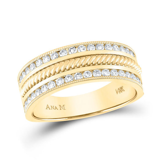 14k Yellow Gold Round Diamond Wedding Rope Band Ring 3/4 Cttw