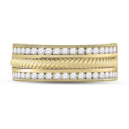 14k Yellow Gold Round Diamond Wedding Rope Band Ring 3/4 Cttw