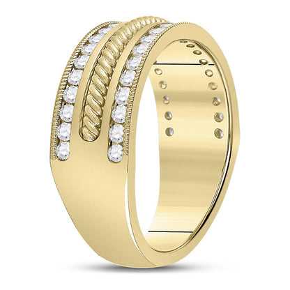 14k Yellow Gold Round Diamond Wedding Rope Band Ring 3/4 Cttw