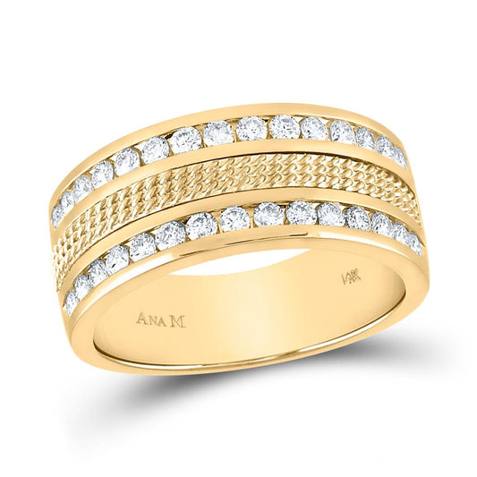 14k Yellow Gold Round Diamond Wedding Band Ring 1 Cttw