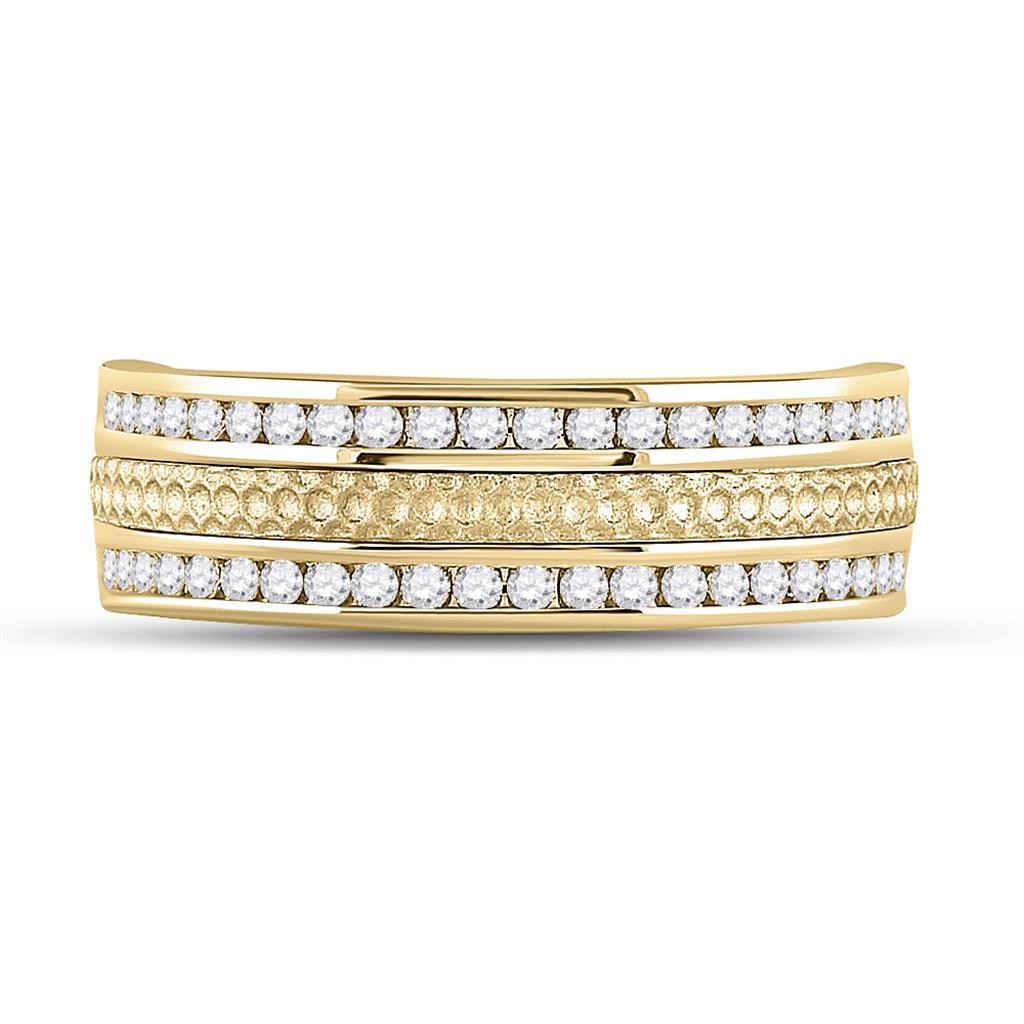 14k Yellow Gold Round Diamond Wedding Hammered Band Ring 1/2 Cttw