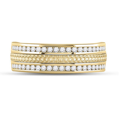 14k Yellow Gold Round Diamond Wedding Hammered Band Ring 1/2 Cttw