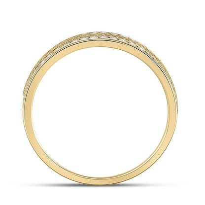 14k Yellow Gold Round Diamond Wedding Hammered Band Ring 1/2 Cttw