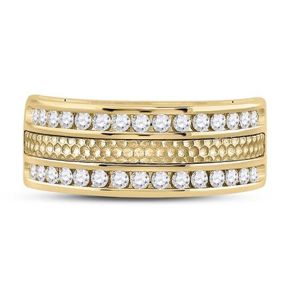 14k Yellow Gold Round Diamond Wedding Hammered Band Ring 3/4 Cttw