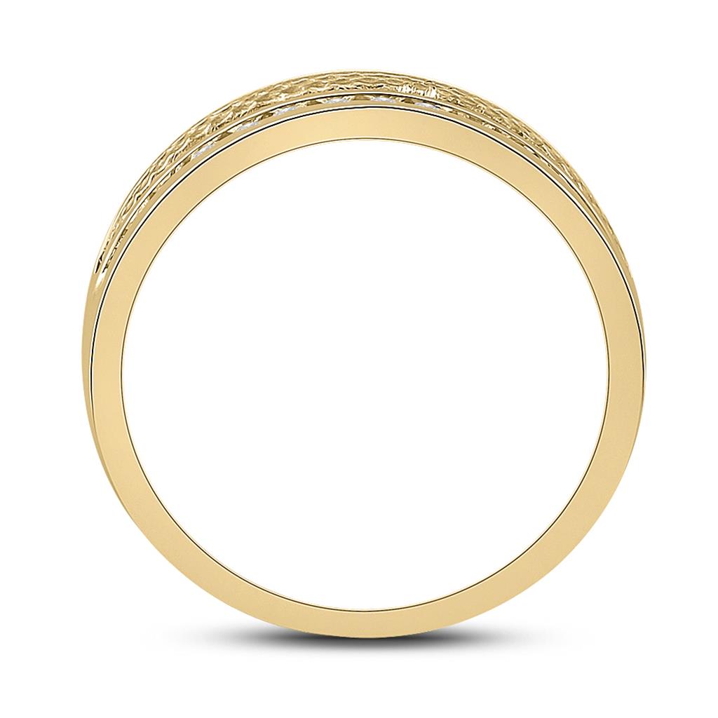 14k Yellow Gold Round Diamond Wedding Hammered Band Ring 3/4 Cttw